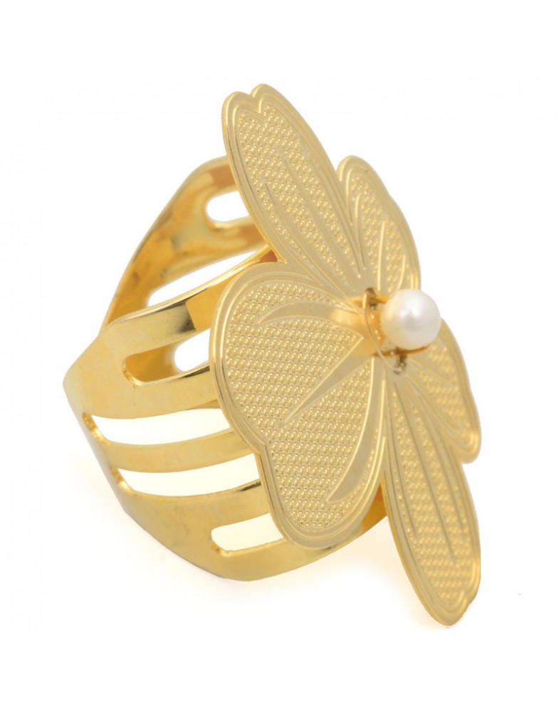 Anel Dourado Flor Trevo 4 Folhas