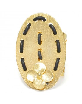 Anel Dourado Chapa Oval Com Flor Caseada