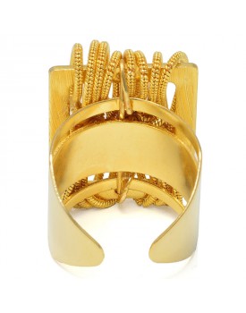 Anel Dourado Retangular Corrente Entrelaçada