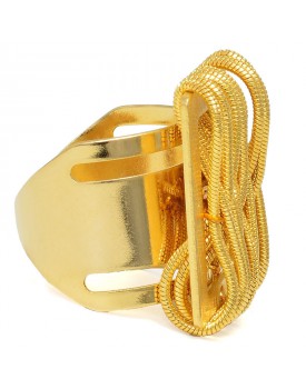 Anel Dourado Retangular Corrente Entrelaçada