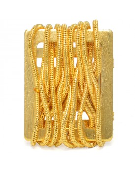 Anel Dourado Retangular Corrente Entrelaçada