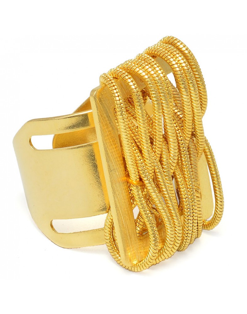 Anel Dourado Retangular Corrente Entrelaçada