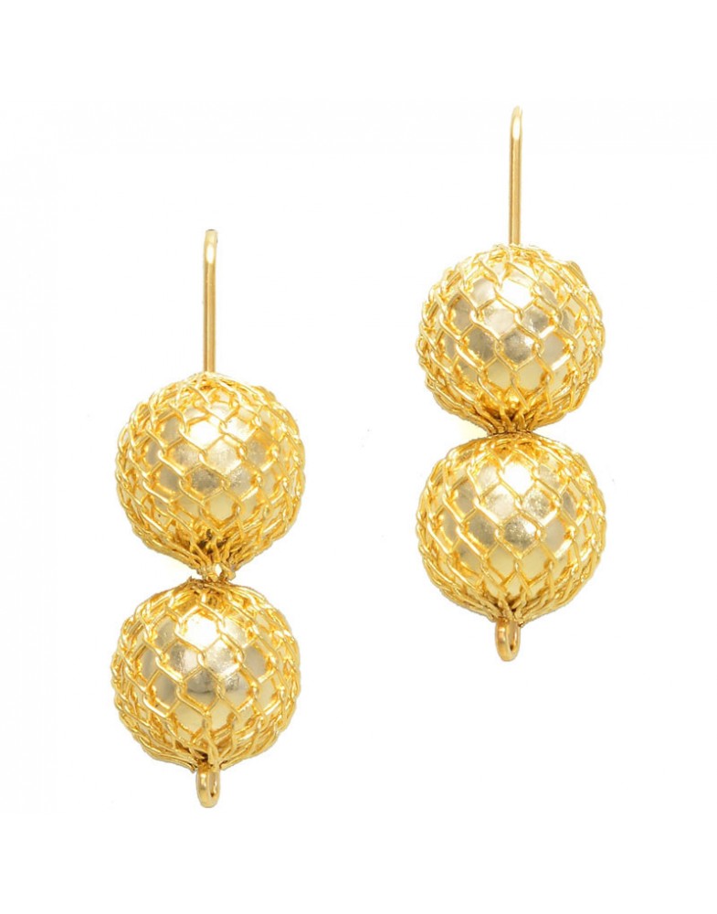 Brinco Dourado Bolas Rendadas