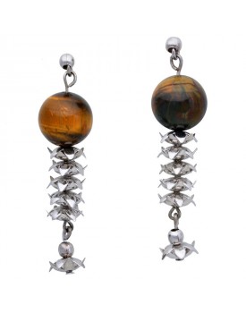 Brinco Prateado Olho De Tigre