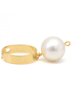 Anel Dourado Pérola Shell Branca Grande