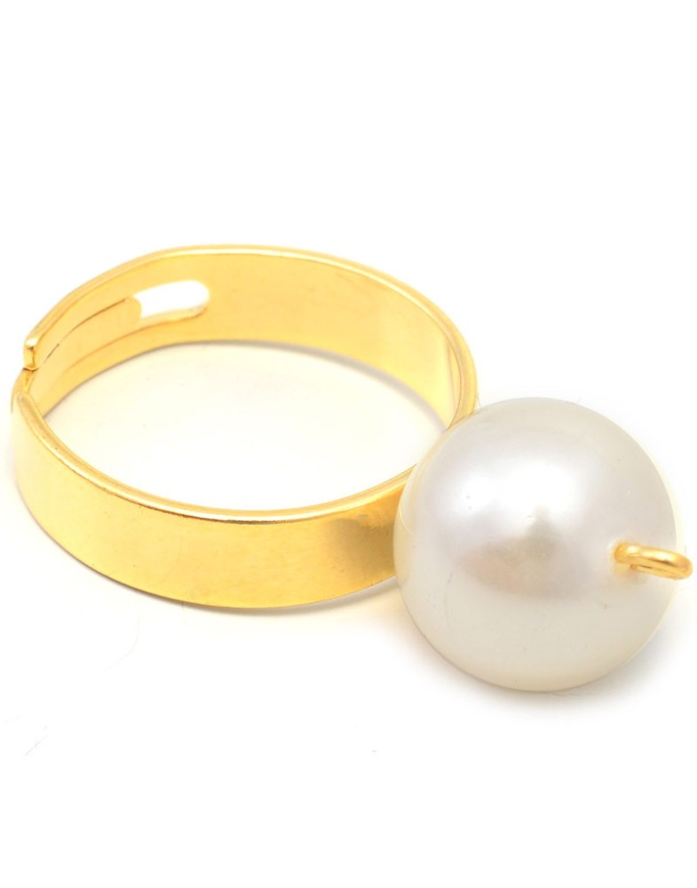 Anel Dourado Pérola Shell Branca
