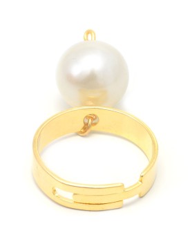 Anel Dourado Pérola Shell Branca