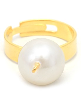 Anel Dourado Pérola Shell Branca