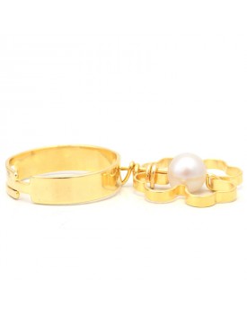 Anel Dourado Trevo Com Pérola