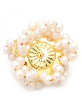 Anel Dourado Flor De Pérolas