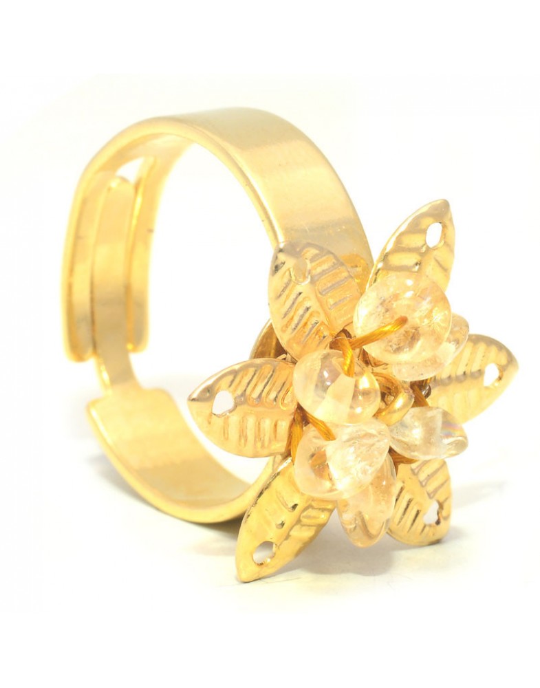 Anel Dourado Flor De Citrino