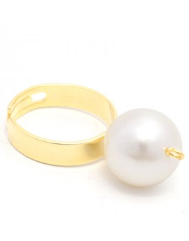 Anel Dourado Pérola Shell Branca Grande