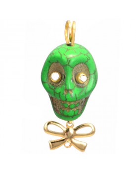 Pingente Dourado Caveira Verde