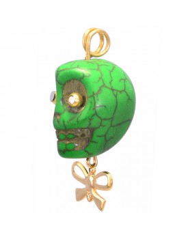 Pingente Dourado Caveira Verde