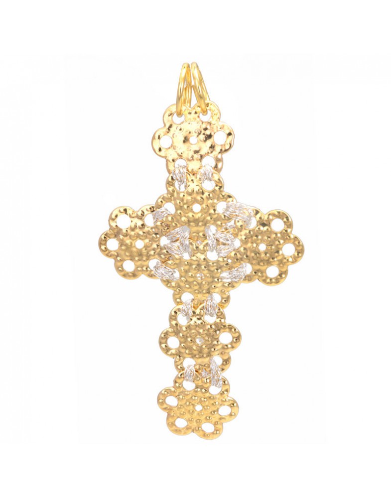 Pingente Dourado Crucifixo De Margaridas Floreadas