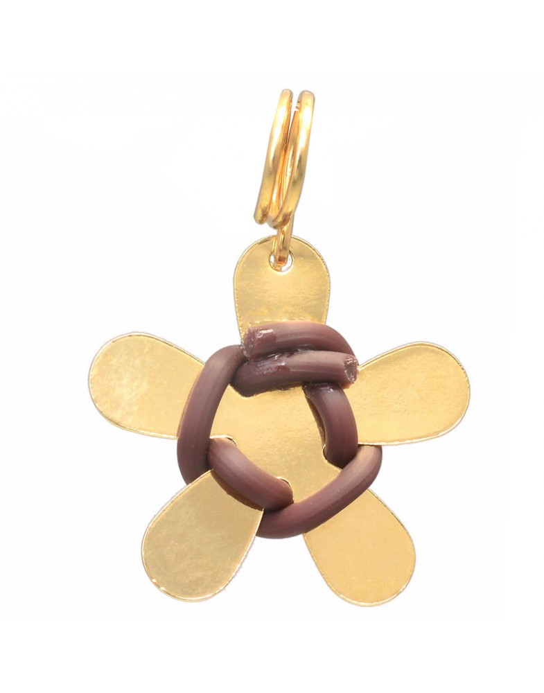 Pingente Dourado Flor Caseada Com Silicone Marrom