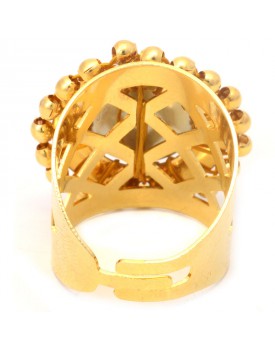 Anel Dourado Pastilha De Madrepérola Cinza Com Bolinhas