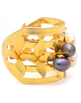 Anel Dourado Pérolas Com Galho