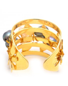 Anel Dourado Pérolas Com Galho