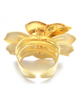 Anel Dourado Flor De Laço Com Pérola