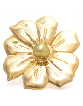 Anel Dourado Flor De Laço Com Pérola