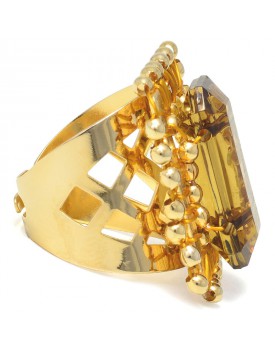 Anel Dourado Quadriculado Marrom Escuro