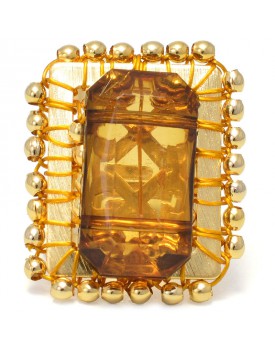 Anel Dourado Quadriculado Marrom Escuro