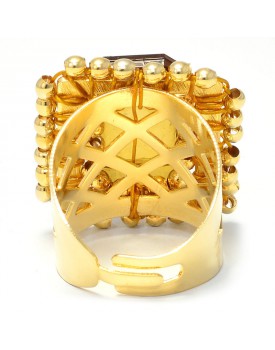 Anel Dourado Quadriculado Marrom Escuro