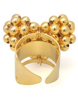 Anel Dourado Coração De Bolinhas Grande