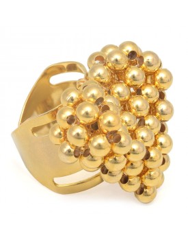 Anel Dourado Coração De Bolinhas Grande