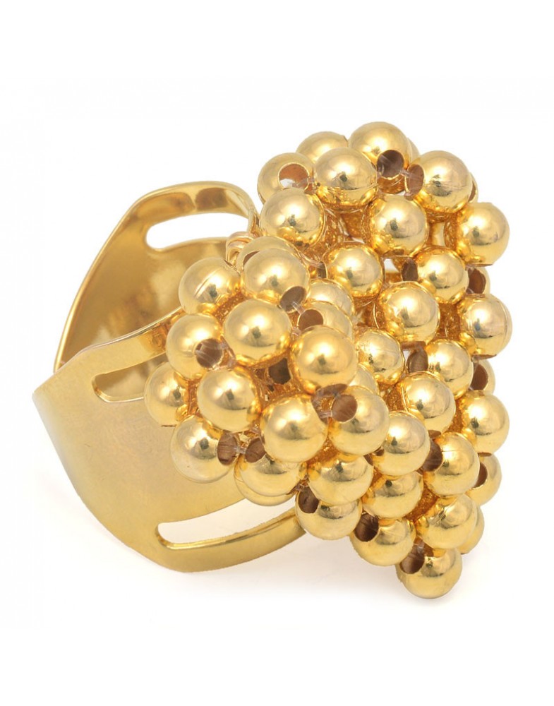 Anel Dourado Coração De Bolinhas Grande