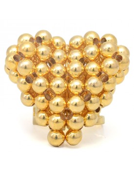 Anel Dourado Coração De Bolinhas Grande