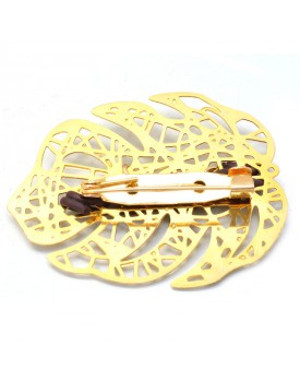 Broche Dourado Folha Caseada Com Silicone Marrom