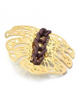 Broche Dourado Folha Caseada Com Silicone Marrom