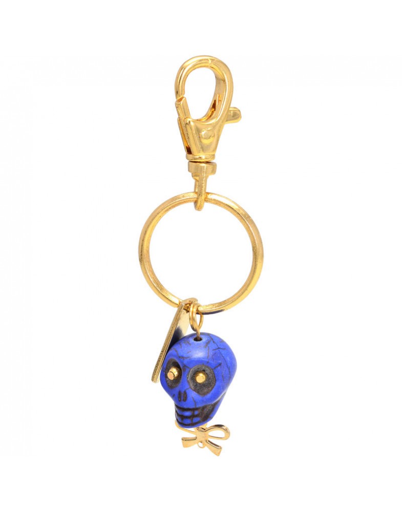Chaveiro Dourado Caveira Azul