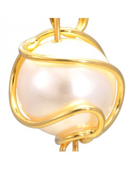 Pingente Dourado Bola Amassada Com Pérola