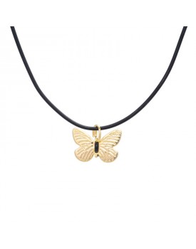 Colar Dourado Silicone Preto E Borboleta