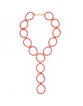 Colar Dourado Círculos Resina Vermelha