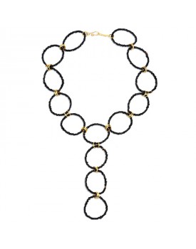 Colar Dourado Círculos Resina Preta