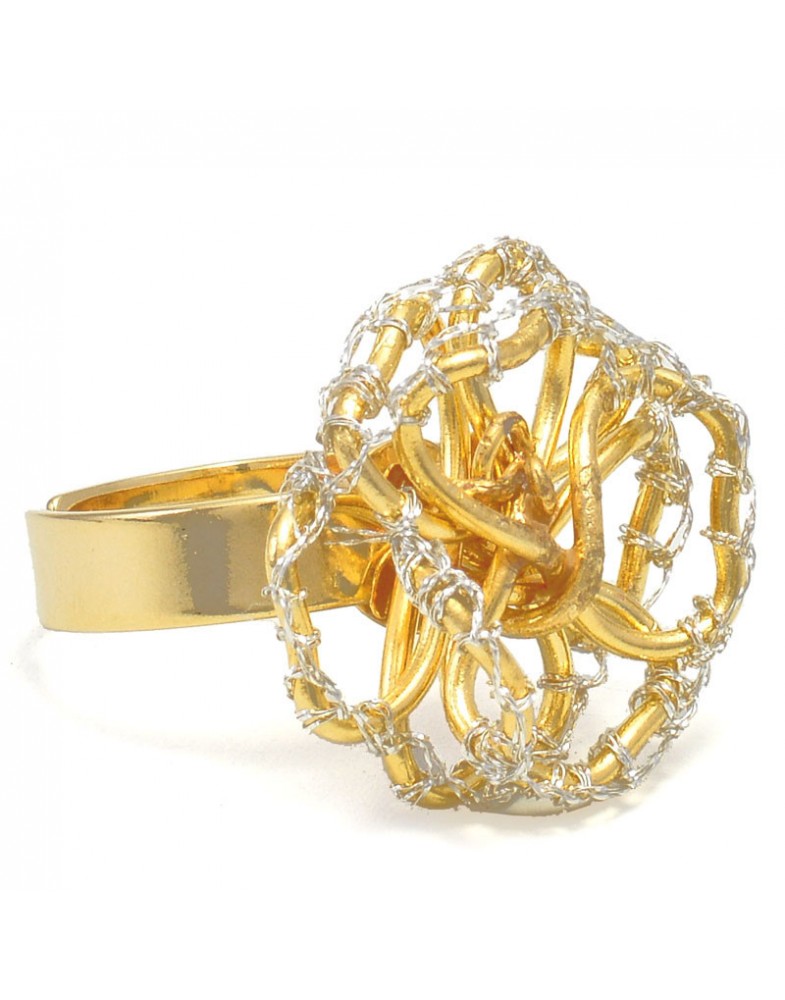 Anel Dourado Flor Fios Caseada