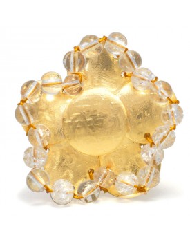 Anel Dourado Flor 5 Pétalas Caseada Com Cristal Craquelê