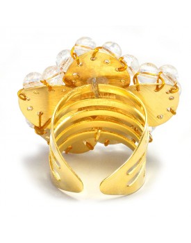 Anel Dourado Flor 5 Pétalas Caseada Com Cristal Craquelê