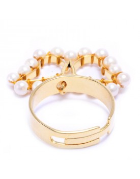 Anel Dourado Borboleta Com Pérolas