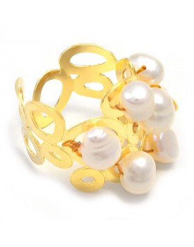 Anel Dourado Bubble Com Pérolas