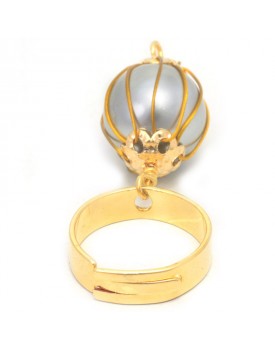 Anel Dourado Pérola Cinza Trançada