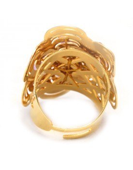 Anel Dourado Flor Onda Com Pedras