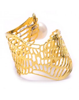 Anel Dourado Asas Com Pérola