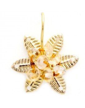 Brinco Dourado Flor De Folha Com Citrino