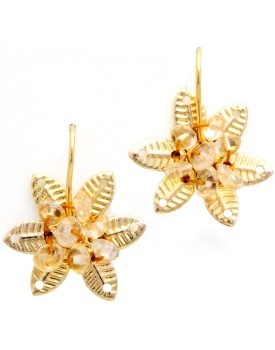 Brinco Dourado Flor De Folha Com Citrino