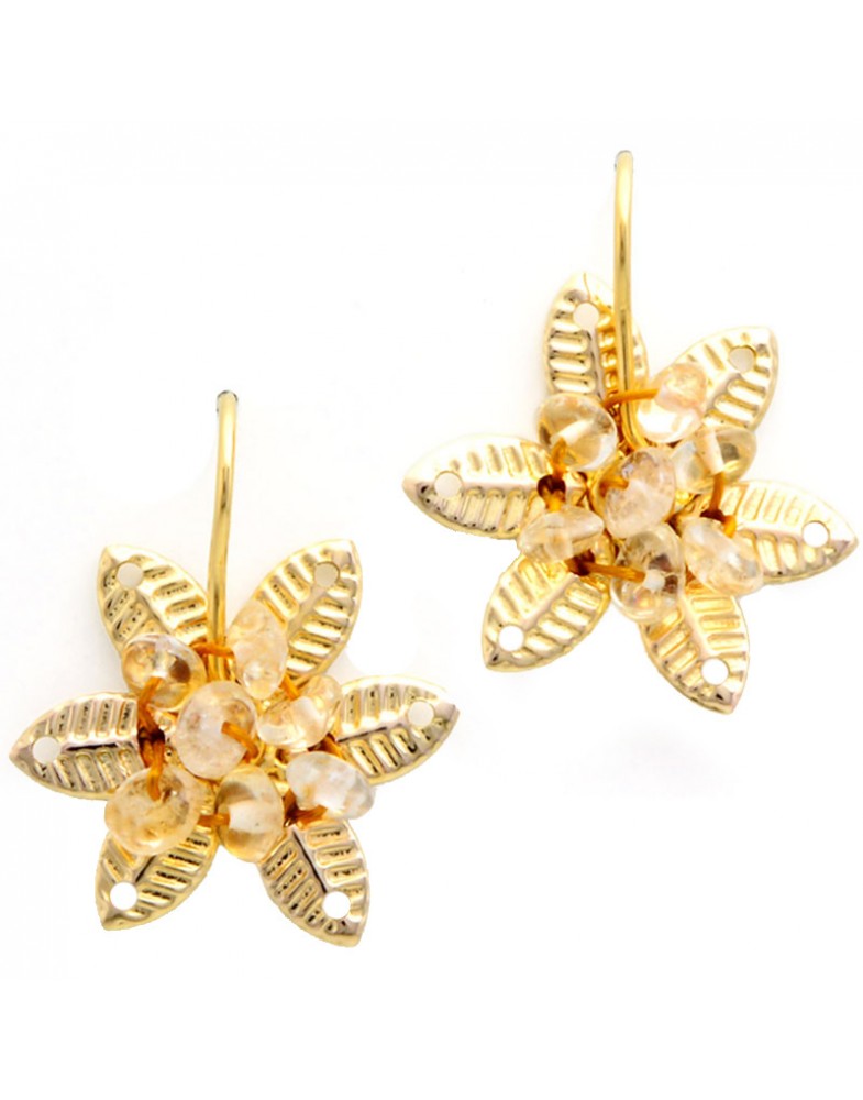Brinco Dourado Flor De Folha Com Citrino